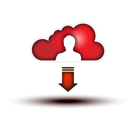 Red Cloud with Man Silhouette Icon with Down Arrow  Clouds with Man Silhouette Icon on white background,  for World Wide Communicationのイラスト素材