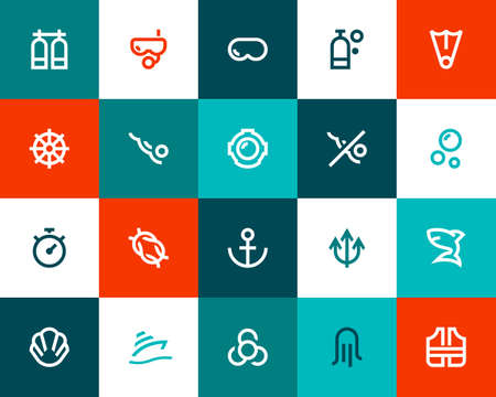 Scuba diving icons set. Flat styleのイラスト素材