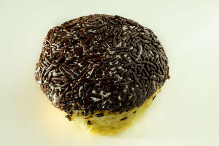 Round Donut with chocolate sprinklesの写真素材