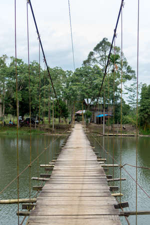 Bridge and Road in the middle of Lakeの写真素材