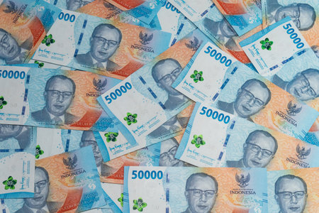 Background texture of Indonesia currency of 50000 rupiah money newest and latest 2022 emmisionの写真素材