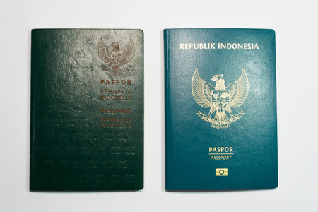 Indonesia biometric passport isolated on white background with clipping pathの写真素材