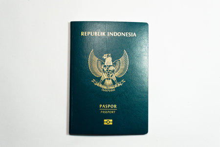 Indonesia biometric passport isolated on white background with clipping pathの写真素材