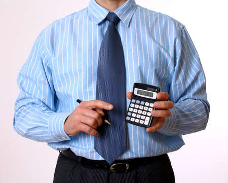 Financial balance in 2013 with Businessman in blue shirt nの写真素材