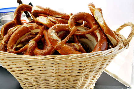 Large wicker basket with giant pretzels