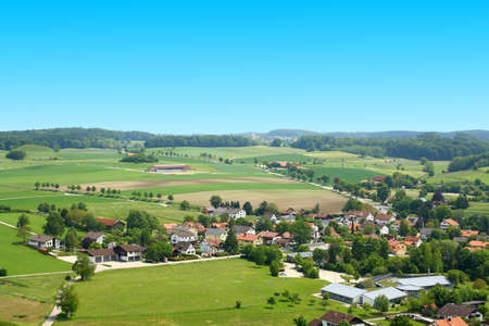 German village on viewing from tower at Andechs Monastery, horizontalの写真素材