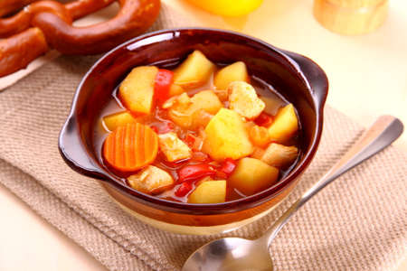 Vegetable stew with chicken and potato, top viewの写真素材