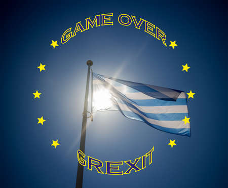Greek flag and text that Game over Grexit, illustrationの写真素材