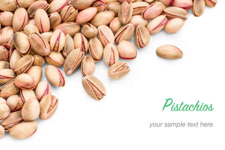 Cretan pink pistachios as background, top viewの写真素材