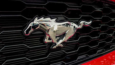 Germering Auto Show, September 20, 2015 Germany - Sunday, Logo of the new Ford Mustang