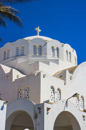 Orthodox Metropolitan Cathedral santorini greece, verticalの写真素材