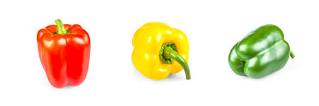 Red, yellow and green peppers, isolated on white