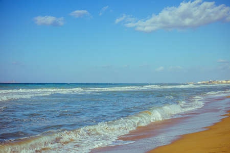Mediterranean beach in Crete Heraklion as backgroundの写真素材