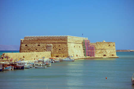 Crete Heraklion August 25: Venetian fortress Koules on August 25, 2015 in Heraklion. The city is with 175.000 inhabitants the capital on Crete.のeditorial素材