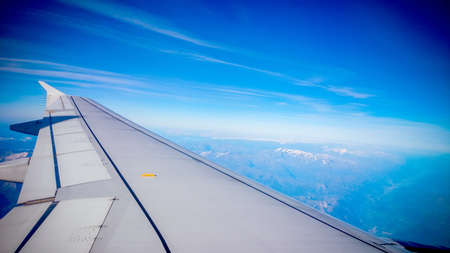 View from airplane window, mountains mediterraneanの写真素材