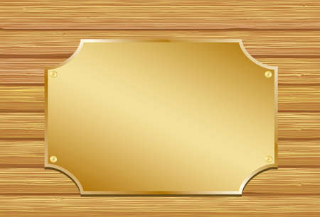 Golden plate on wooden background. Vectorのイラスト素材
