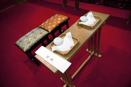 Pride of oath of Shinto-style weddings of groom brideの写真素材