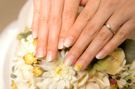 Nail Art, bride of nail decoration casually fashionable bouquet and matched color is elegantの写真素材