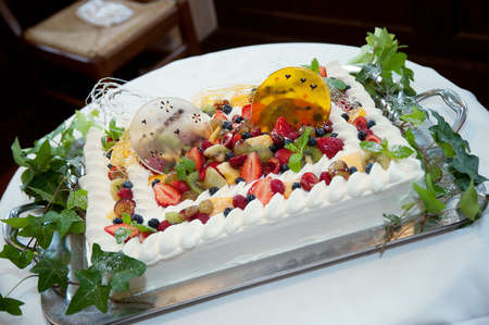 Luxurious raw wedding raw cake, fruit niceの写真素材