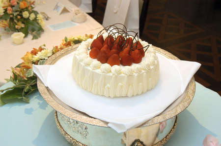 Wedding cake the cake cut at the reception hallの写真素材