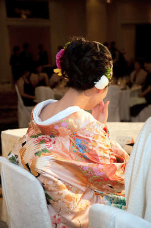 Kimono marriage on the terraced happiness scenes bride is thrilled patternの写真素材