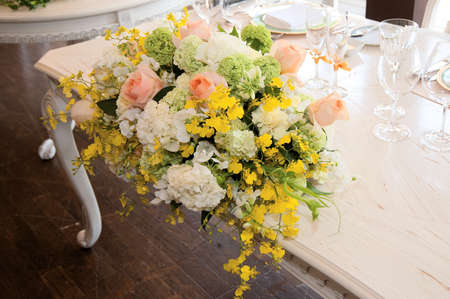 Flower arranging wedding reception and gorgeous flower fantasy of terracedの写真素材