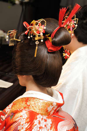 Kimono marriage color adjournment, gorgeous bride of Bunkin Takashimada Japanese coiffureの写真素材