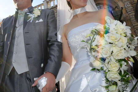 Wedding, Flower shower after wedding in the chapelの写真素材