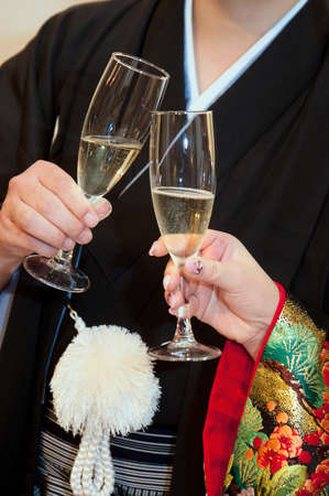 Cheers kimono marriage, of the firm toast glassの写真素材