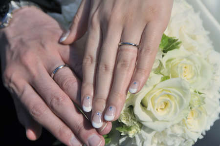 Marriage, unveiling a romantic two people of bridal ringの写真素材