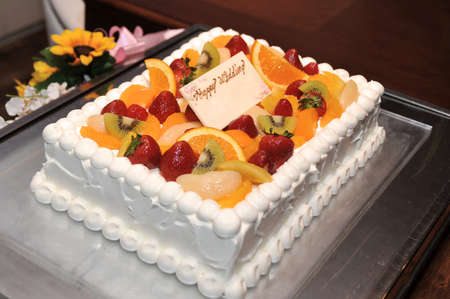 Marriage, strawberry, colorful raw cream wedding cake of fruit packedの写真素材