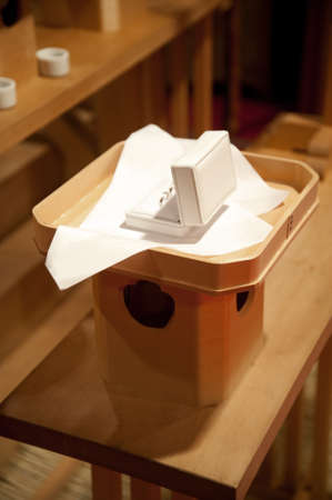 Bridal Image, Shinto formula, ring pillow and a wedding ringの写真素材
