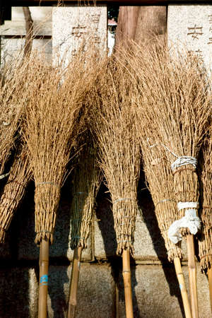 Bamboo broom, hoki dried in the grounds