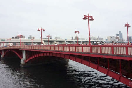Glossy red bridge in Tokyo Asakusaのeditorial素材