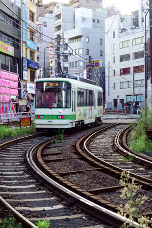 Toden Arakawa Line connecting Waseda and Minowa in Tokyoのeditorial素材