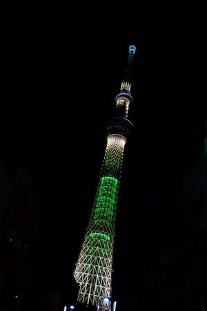 Tokyo-December 18, 2018: December 18, 2018 in Tokyo Oshiage. A gorgeous night view of the downtown New Sky Tower Tokyo Sky Tree.