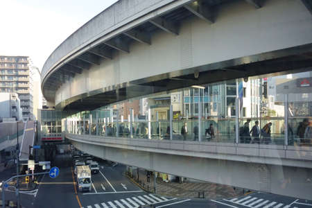 Tokyo, Japan-October 26, 2017: Building of the connecting bridge terminal from the modern station building in Tokyo.のeditorial素材
