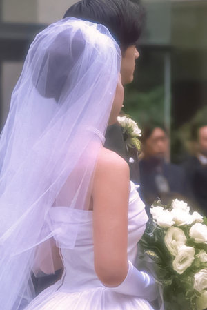 Bridal image, wedding dress beautiful bride with wedding bouquetの写真素材