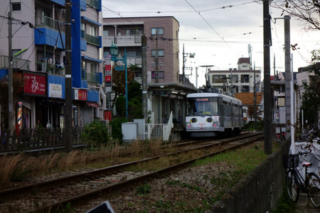 Tokyo, Japan-November 11, 2017: Unique tram that runs fast in urban orbitsのeditorial素材