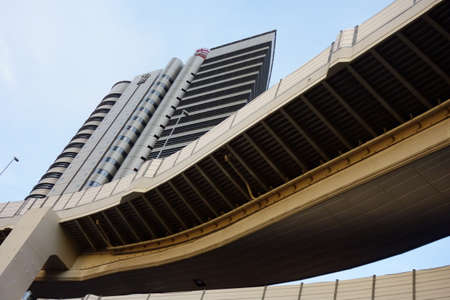 A view looking up at the highway junction from belowの写真素材