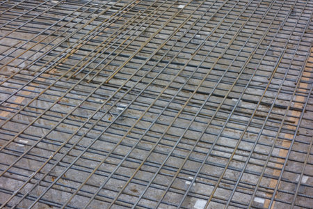 House construction site rebar combination, abstract background of concrete tilesの写真素材