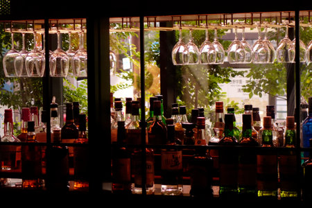 empty glasses for cocktails in a bar. high quality photo