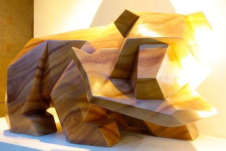 Deformed wooden decorative bear sculptureのeditorial素材