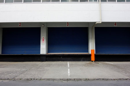 Warehouse door with closed shutter door in warehouse district