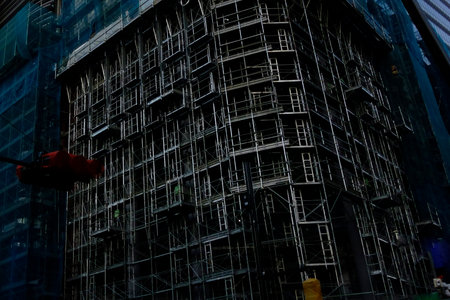 City center, trend tower under construction, latest intelligent building reinforcementの写真素材