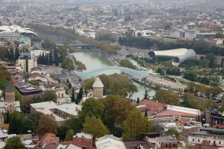 November 6, 2023, Tbilisi, Georgia, trendy symbol landmark, beautiful transformed green Peace Bridge