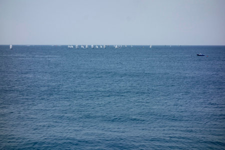 A distant view of the ocean from Hayama Marina under the scorching sun of midsummer in Augustの写真素材