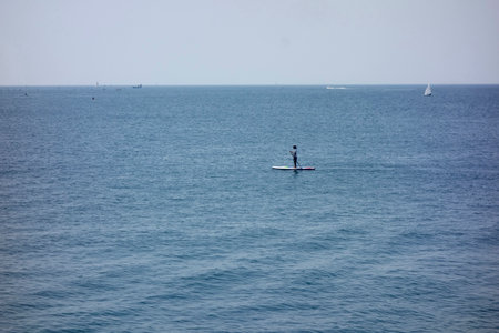 A distant view of the ocean from Hayama Marina under the scorching sun of midsummer in Augustの写真素材