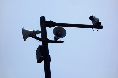 Security, local disaster prevention emergency broadcast speakerの写真素材