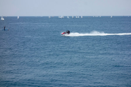 A distant view of the ocean from Hayama Marina under the scorching sun of midsummer in Augustの写真素材
